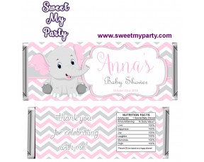 Pink and Grey Elephant Baby Shower candy bar wrappers,(10ebb)